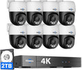 Hiseeu 4K PoE Security Camera System 8pcs PoE PTZ Cameras,360° View