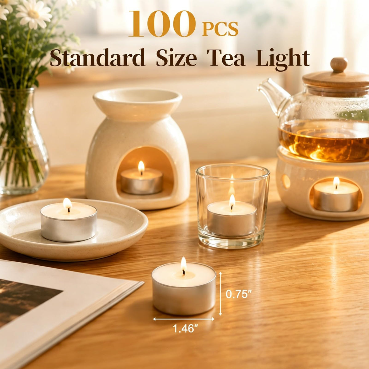 Tea Lights Candles 80 Pack, 4 Hour Palm Wax Tealight Candle Set
