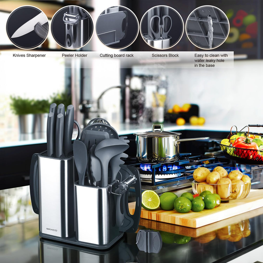 Kitchen Utensils Set,18-Piece Cooking Utensils and Knife Set,Black