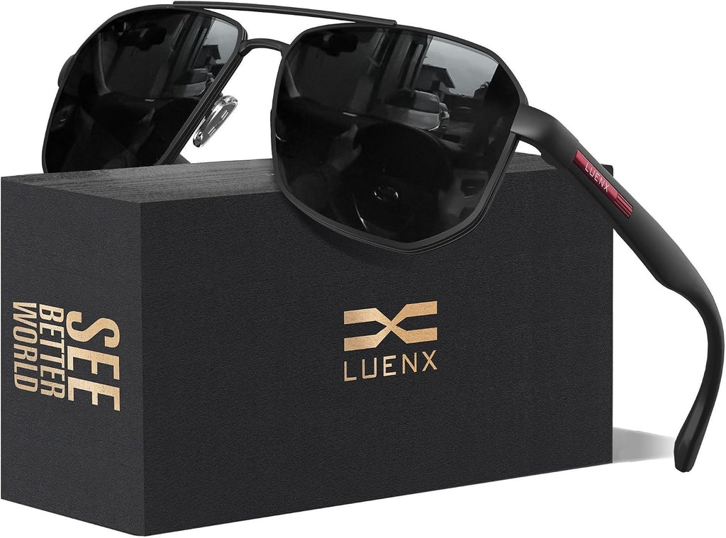 LUENX Aviator Polarized Sunglasses for Men: Square UV400 Driving