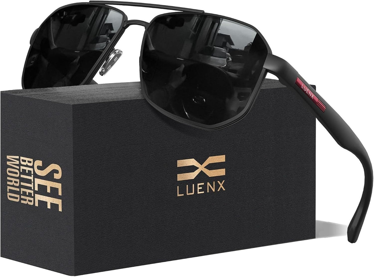 LUENX Aviator Polarized Sunglasses for Men: Square UV400 Driving