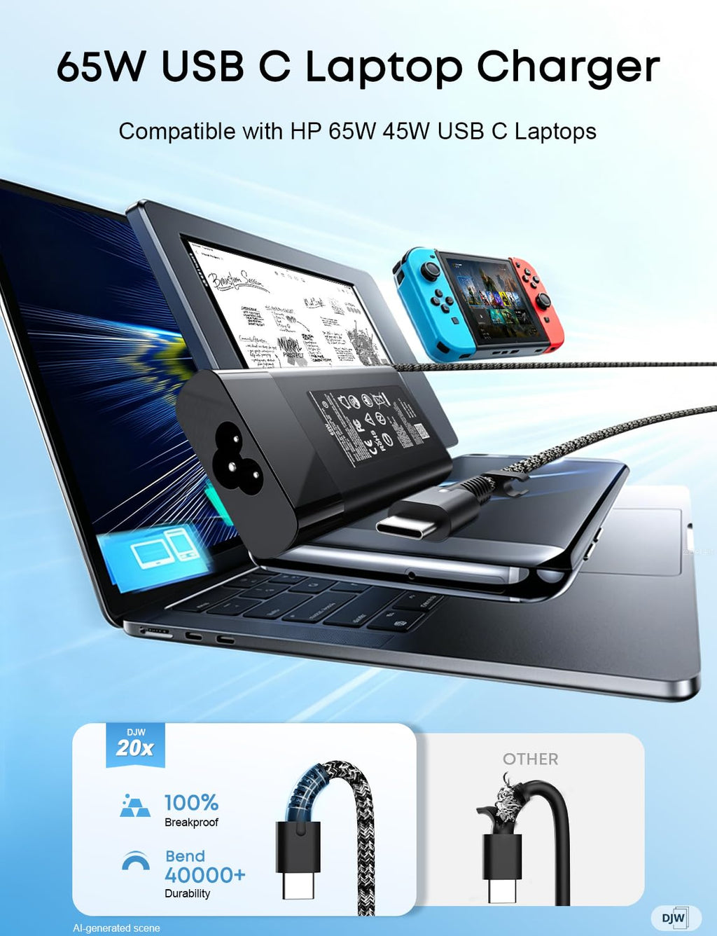 130W USB C Laptop Charger Compatible with Dell Precision 5570 5560 5550 5530 5760 5750 3560 Latitude 7410 7310 7210 9410 9510 5420 5520 5510 XPS 15 17 2in1 9575 9500 9700 Power Cord