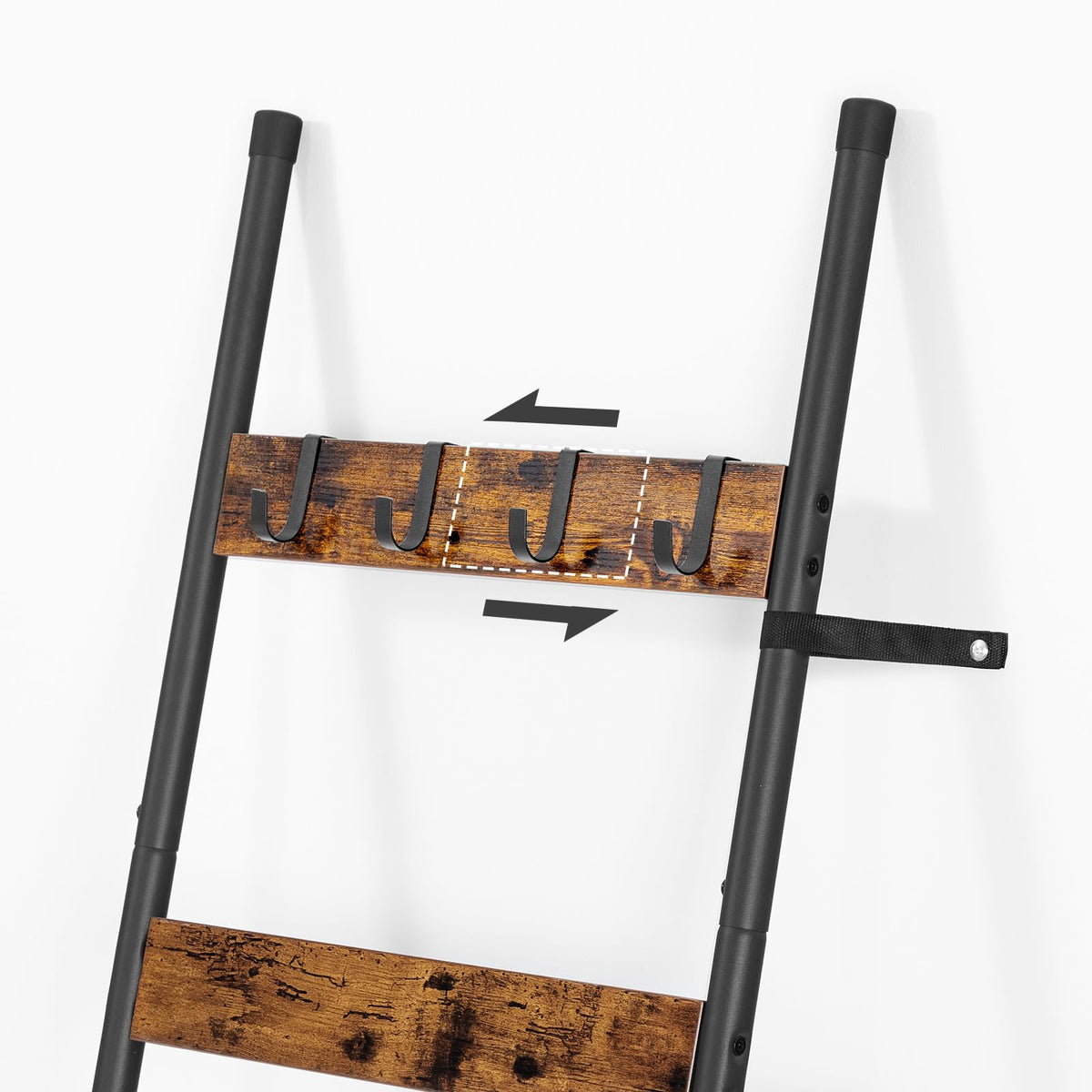 HOOBRO Blanket Ladder, 5-Tier Towel Rack with Hooks, Wall-Leaning Blanket Rack, Decorative Display Ladder Shelf, for Scarves, Industrial, Living Room, Bedroom, Rustic Brown and Black BF52CJ01G1