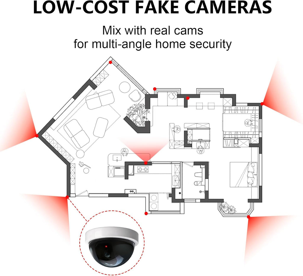 WALI CCTV Dome Fake Camera with Flashing Red Light, 2 Pack, White (SDW-2)