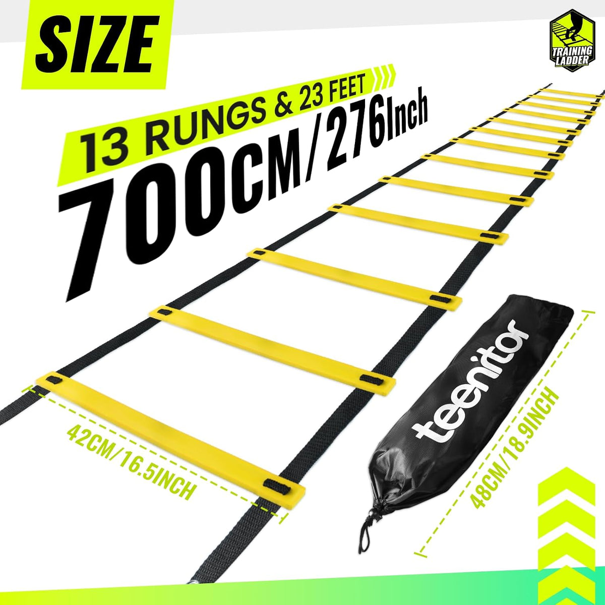 Teenitor Agility Ladder Speed Ladder Training Ladder for Soccer, Speed, Football Fitness Feet Training Carry Bag Agility Training Equipment 13 rungs, 23 feet