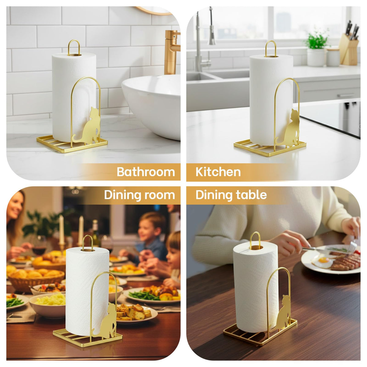 Paper Towel Holder, Kitchen Countertop Paper Towel Stand, Fits Standard Jumbo Roll in Dining Table or Bathroom, Metal Toilet Paper Dispenser with Heavy Duty Base (Black)