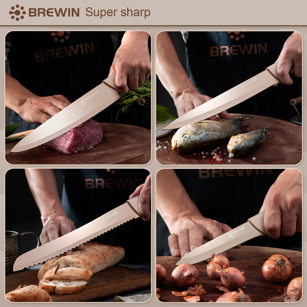 Brewin Knife Set, 8PC Kitchen Knife Set with Universal Block and Scissors