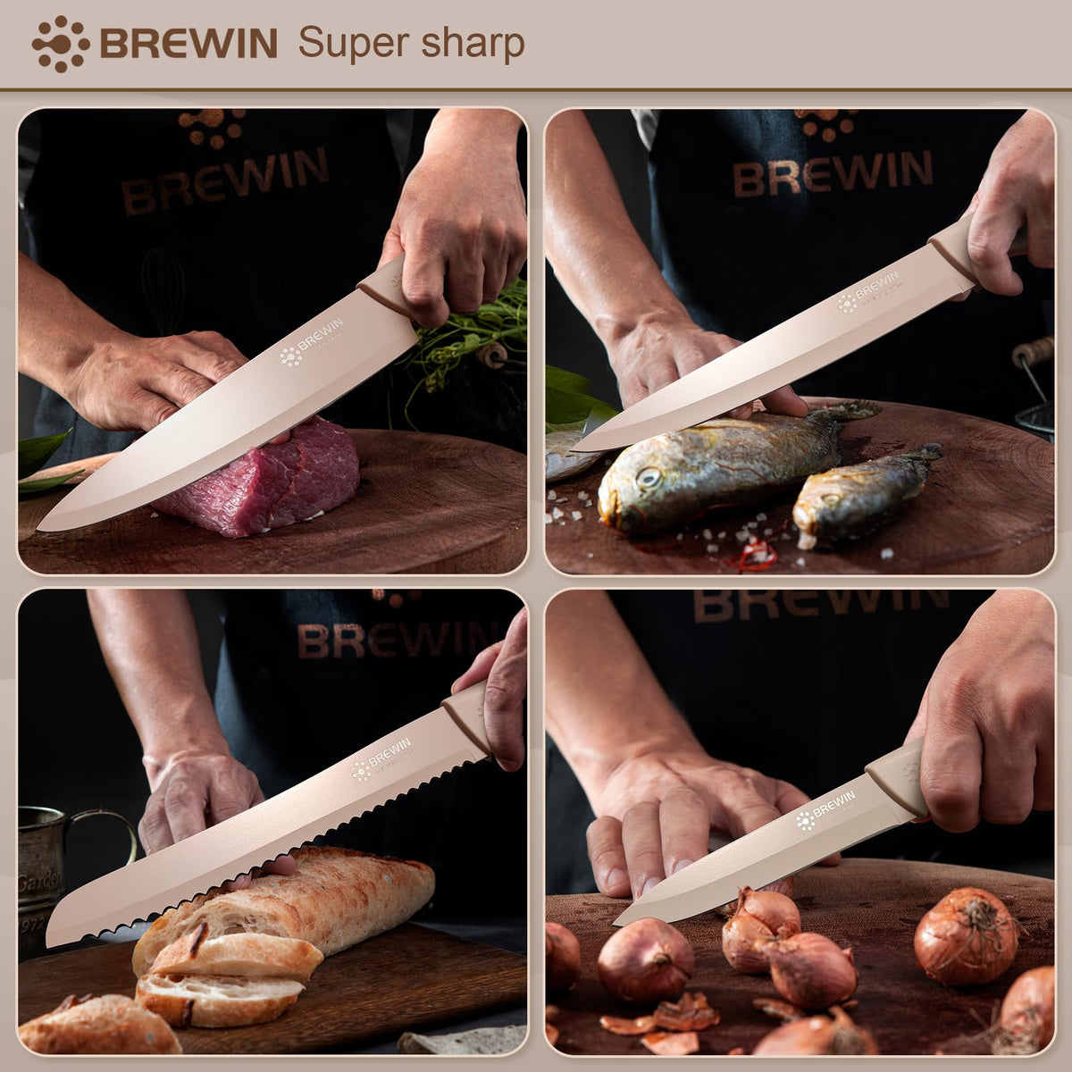 Brewin Knife Set, 8PC Kitchen Knife Set with Universal Block and Scissors