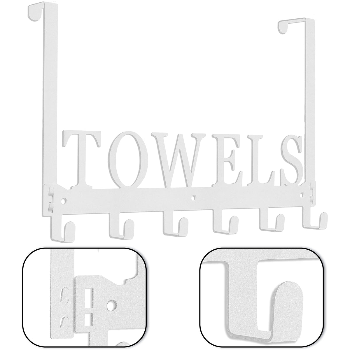 Kuhome Over The Door Hooks, Towel Holder for Bathroom, Door Mount Towel Rack Towel Hooks for Bedroom Beach Towels Bathrobe Wall Mount Hang on The Door Cabinet Cupboard Metal Sandblasted (Black)
