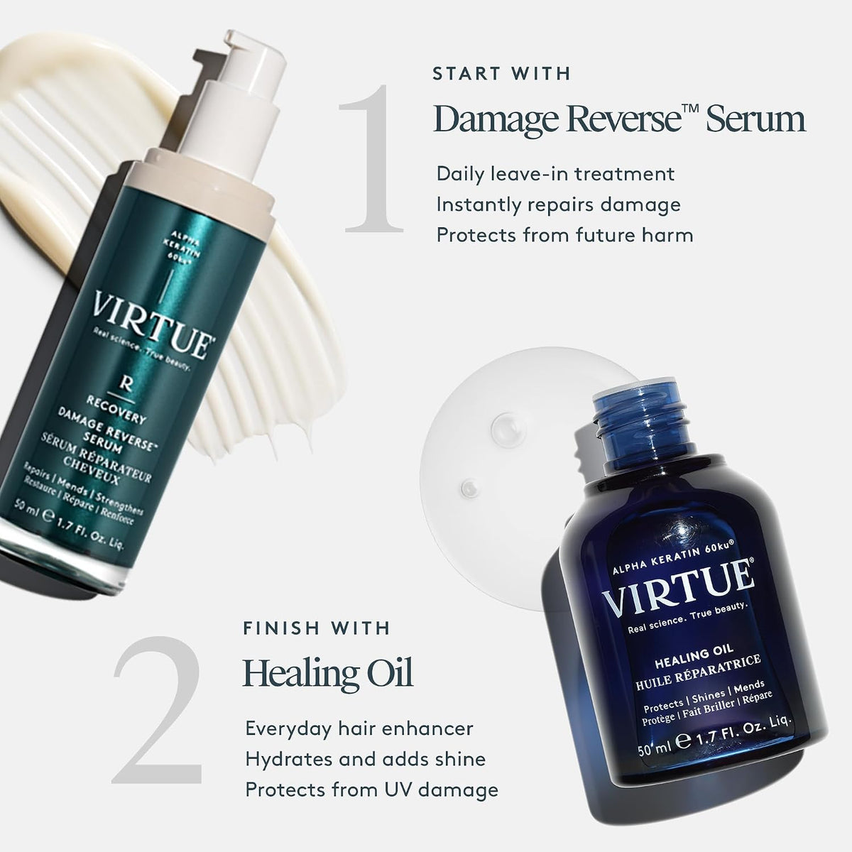 Virtue Correct Healing Hair Oil, Repair, Frizz Control & Shine, 1.7 Fl Oz