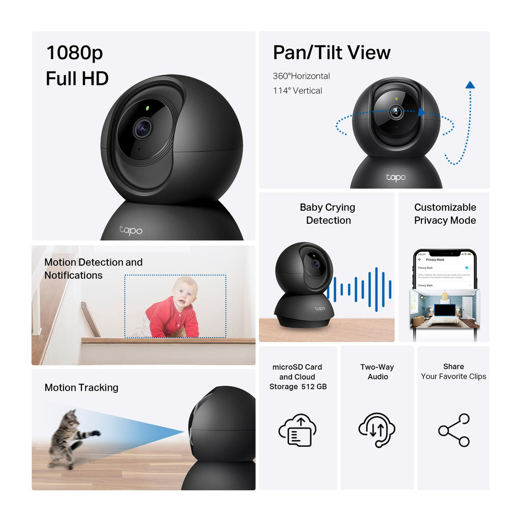 Tapo 1080p Pan/Tilt Security Camera for Baby Monitor, Pet Camera, C200