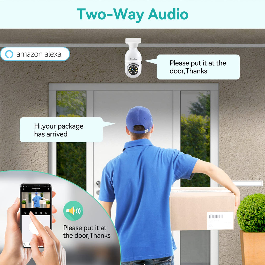 Noonkey 2K/3MP Light Bulb Security Camera, 5G& 2.4GHz WiFi 2 Pack Alexa Home 360° Wireless Security Camera Outdoor, Motion Tracking Detection Alarm,Color Night Vision
