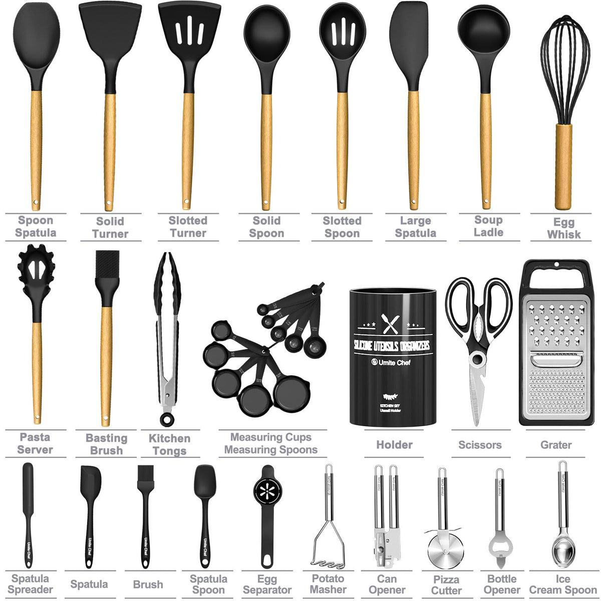 Umite Chef Food Grade Thickened Silicone (Stainless Steel Core) Kitchen Gadgets Tools Set - Kitchen Cooking Utensils Set, Heat Resistant Kitchen Spatula Tools Set