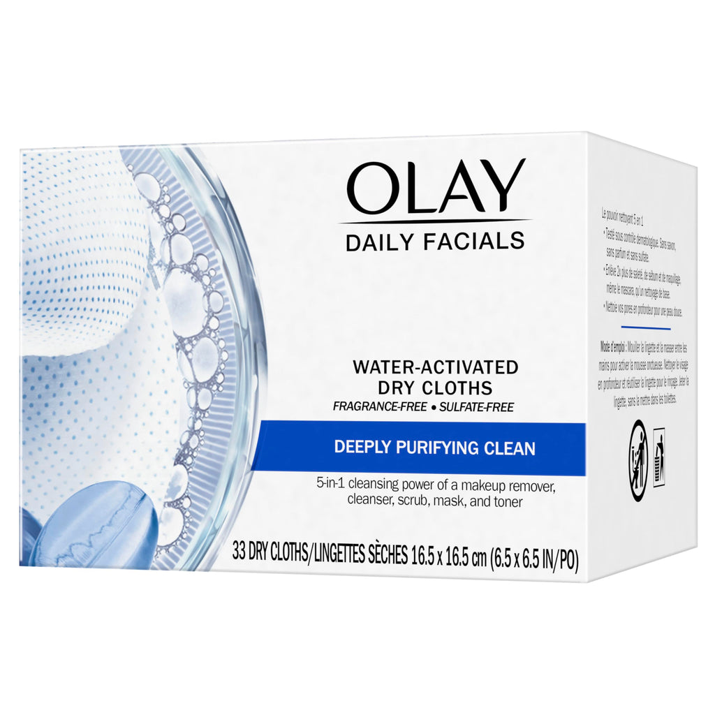 Olay Makeup Remover Wipes, Daily Facials Deep Clean Face Cleanser for Normal to Oily Skin, Alcohol & Fragrance Free, Soft Face Wash Towels, Travel Essentials for Women, Convenient Dry Cloths, 66 ct