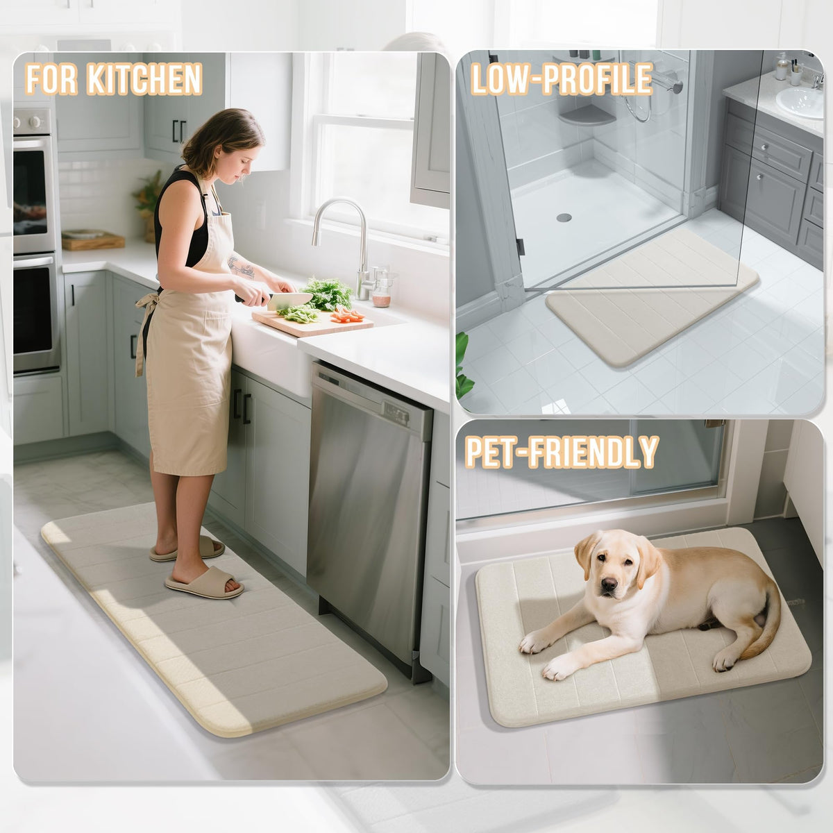 Yimobra Memory Foam Bath Mat Set 3 Pieces- Super Soft Absorbent Quick Dry Bathroom Rug Sets, Machine Washable Non Slip Floor Carpet for Tub Shower, Vanity & Toilet Base, Gray