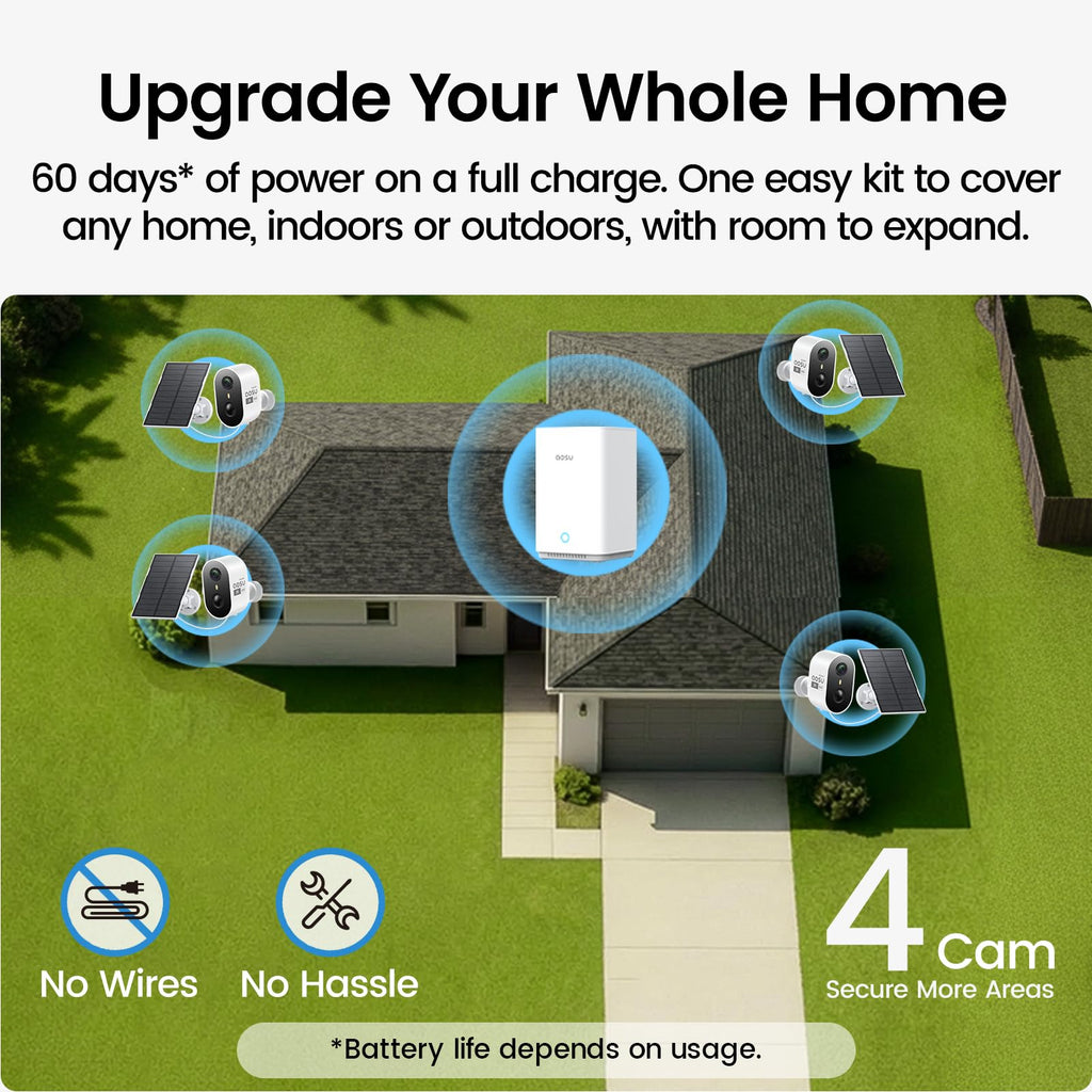 aosu 2K Solar Security Cameras Wireless Outdoor System, 6-Cam-Kit