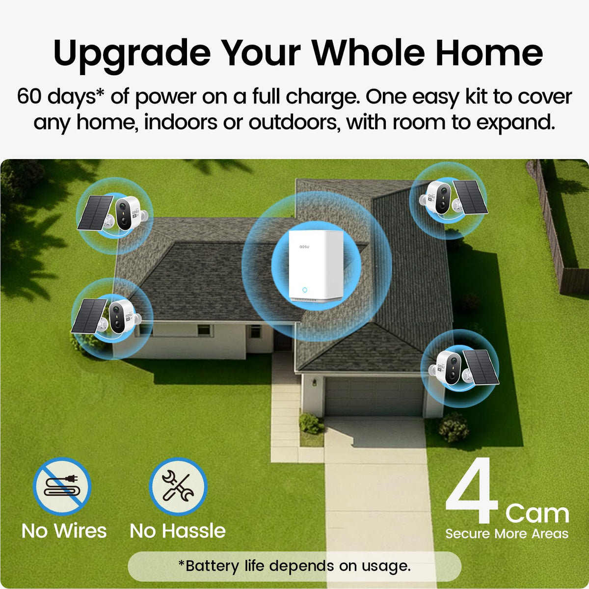 aosu 2K Solar Security Cameras Wireless Outdoor System, 6-Cam-Kit