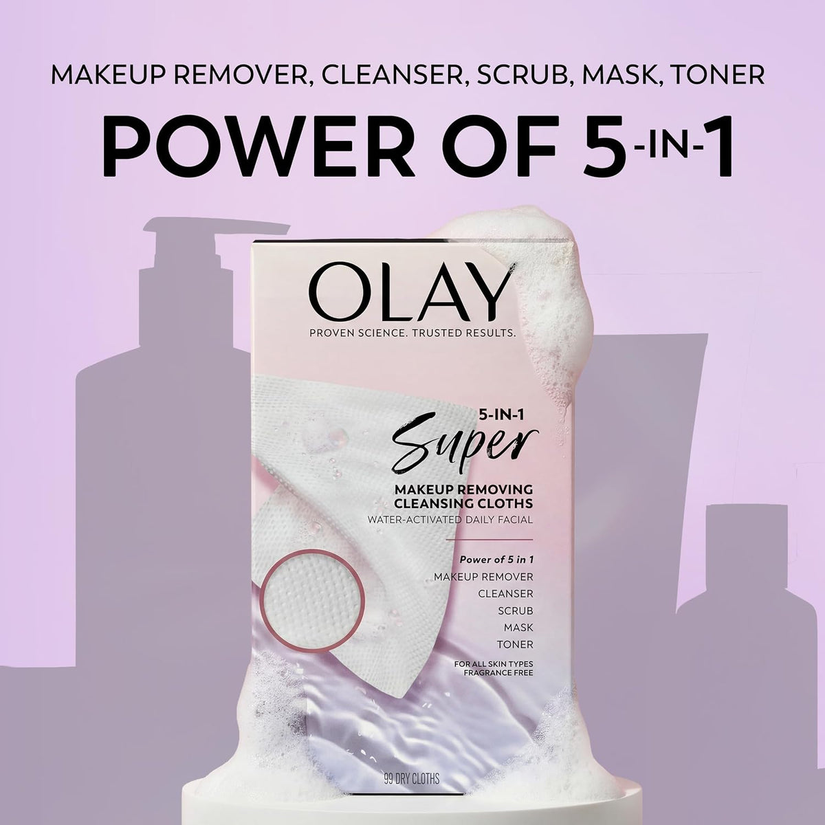 Olay Super Daily Facial Cleansing Cloths, Lathering Face Cleansing Wipes for Daily Cleanser, Single-Use Disposable Cloths (Do Not Flush), 99 Count