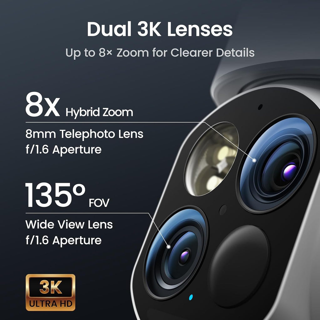 aosu T2 Dual-Lens 3K Telephoto 360° PTZ Wireless Outdoor Security Camera
