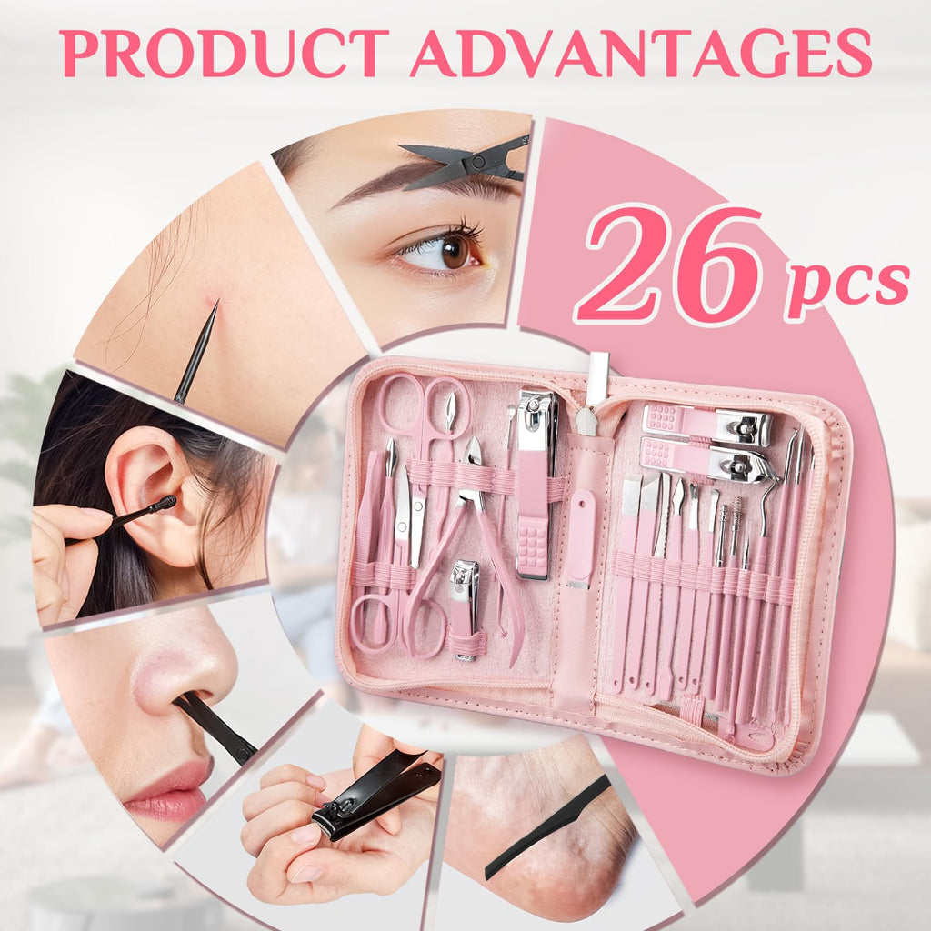 MINKINH Manicure Set Nail Clippers Set Pedicure Kit, 26-Piece Brown