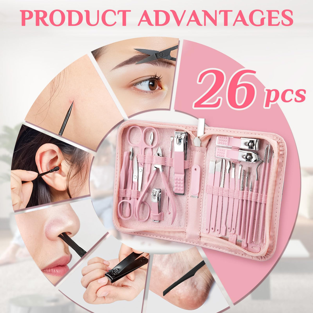 MINKINH Manicure Set Nail Clippers Set Pedicure Kit, 26-Piece Brown