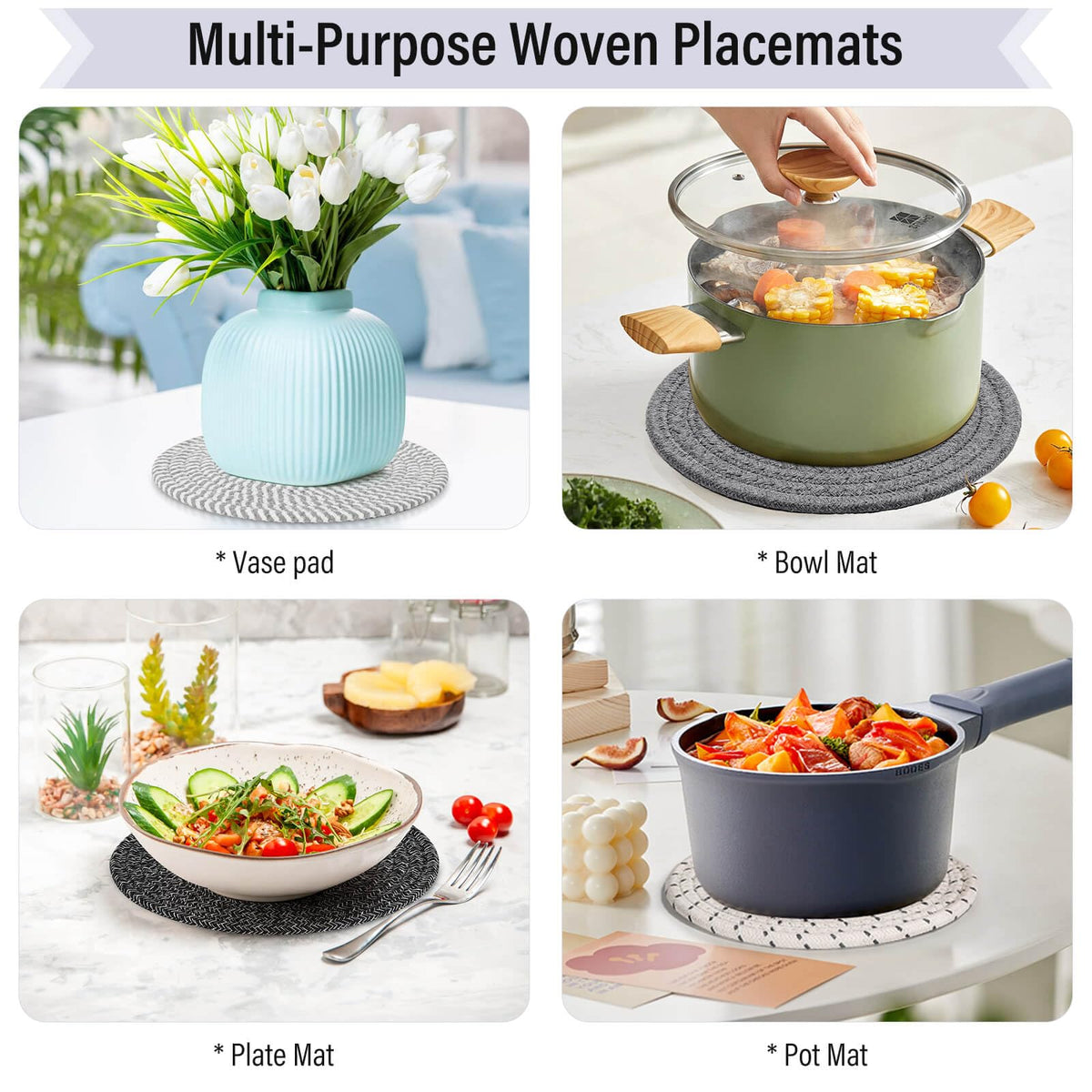 Tidponra Trivet Mats Set for Hot Dishes, 5 Heat Resistant Pot Holders Kitchen Counter, Table, Home Essentials, Anti Stain Hot Pads Plate Mats for Hot pots and Pans, 7 Inches