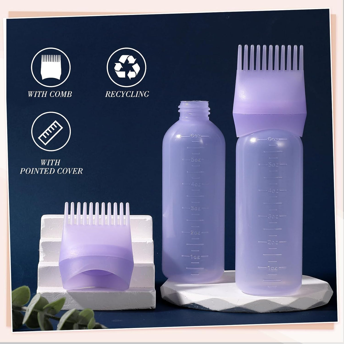 Pimoys 2Pcs 6Oz Root Comb Hair Dye Oil Applicator Bottles For Scalp, Purple