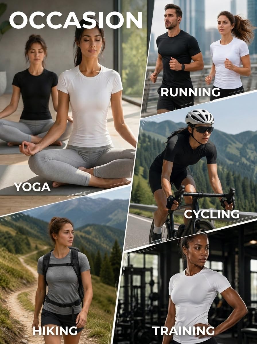 TELALEO 4 Pack Women's Short Sleeve Compression Shirt Workout Tops