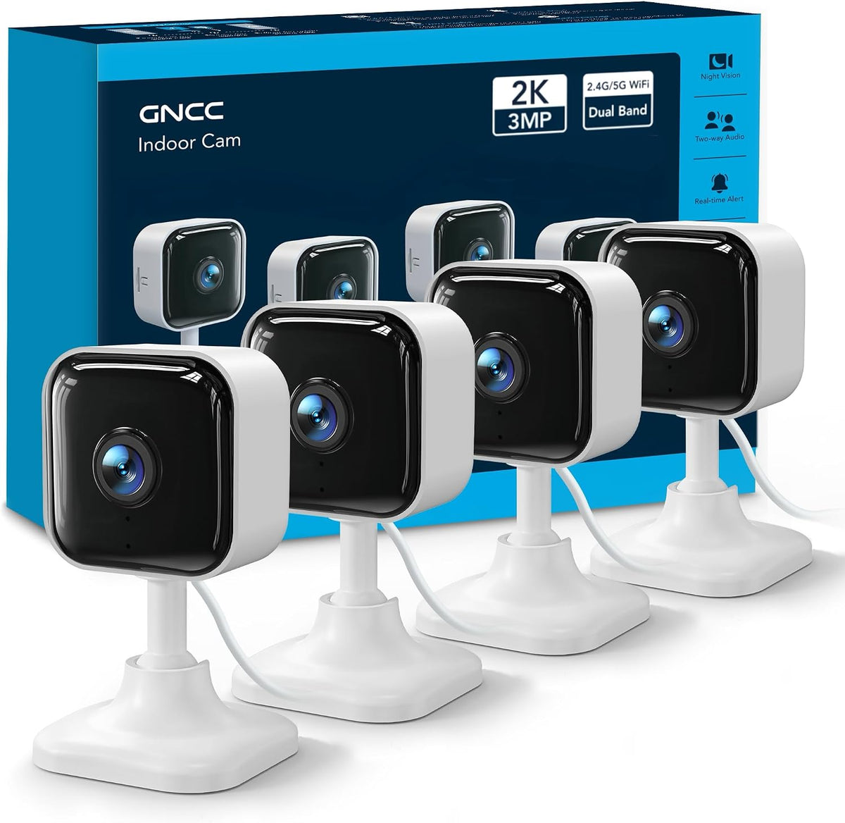 GNCC 2K Indoor Security Camera, Baby Monitor, Dog Camera, Wired, 4 Packs