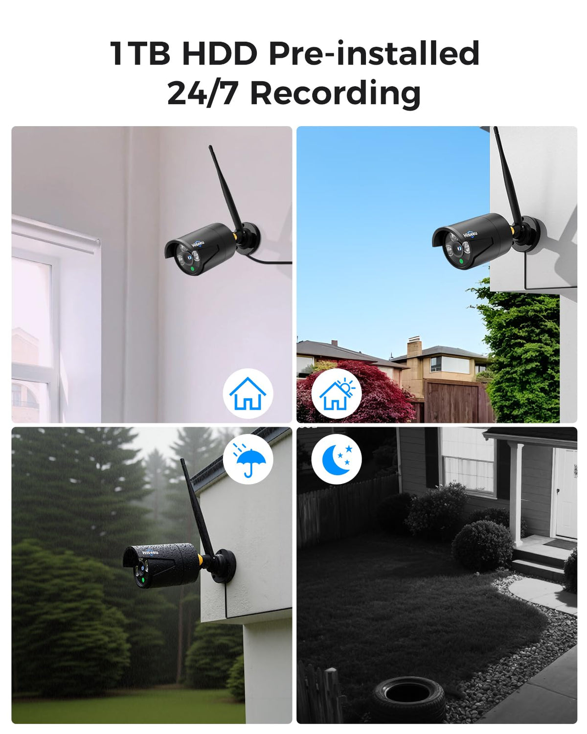 Hiseeu Home Security System, 24/7 Recording 5MP Wired Plug-in Powered Outdoor Bullet Cameras, 2.4G/5G WiFi Pro, 4K NVR with 12" LCD Monitor, 3TB HDD, Night Vision, IP65