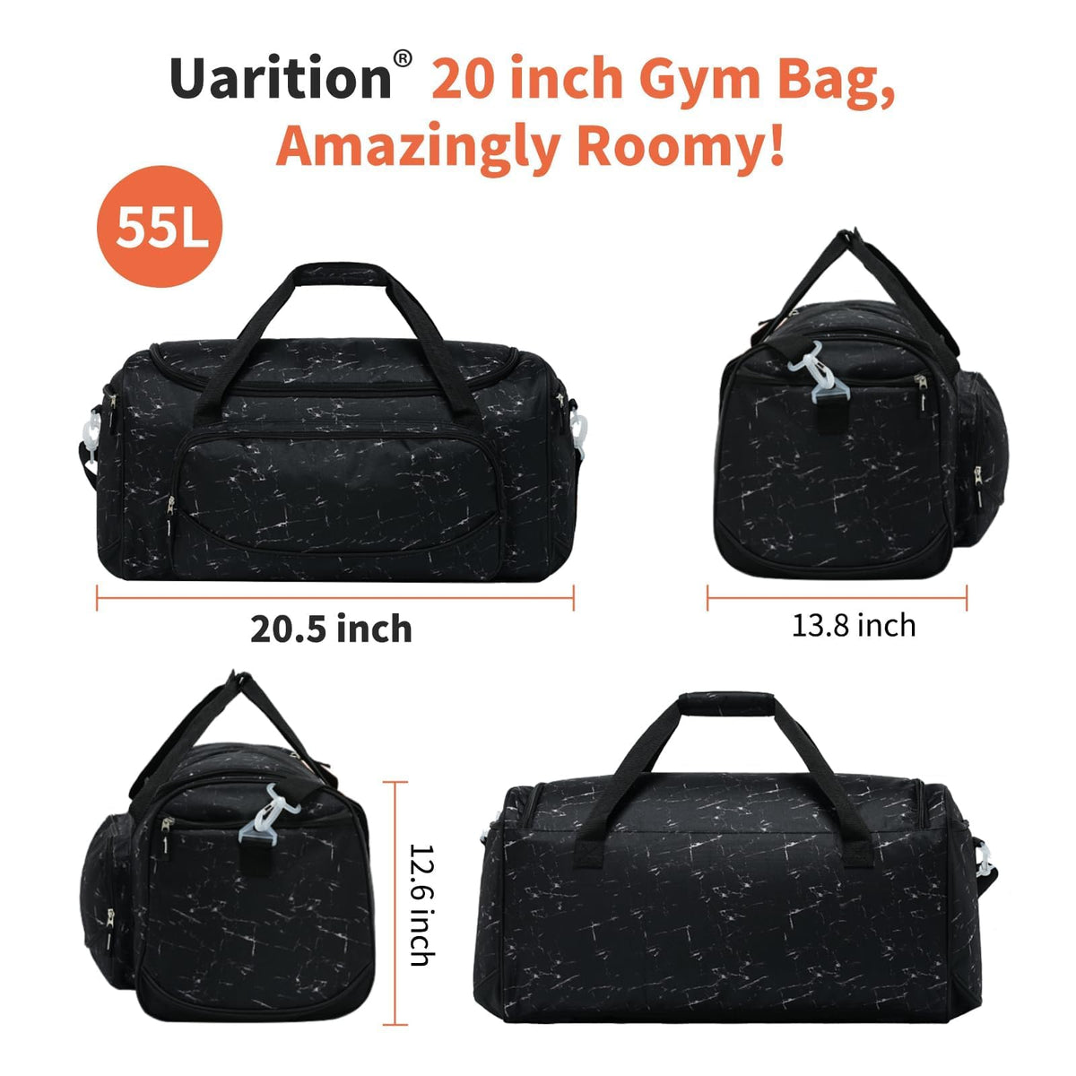 Gym Bag for Men & Women - 50L Large Duffle Bag for Travel, Black