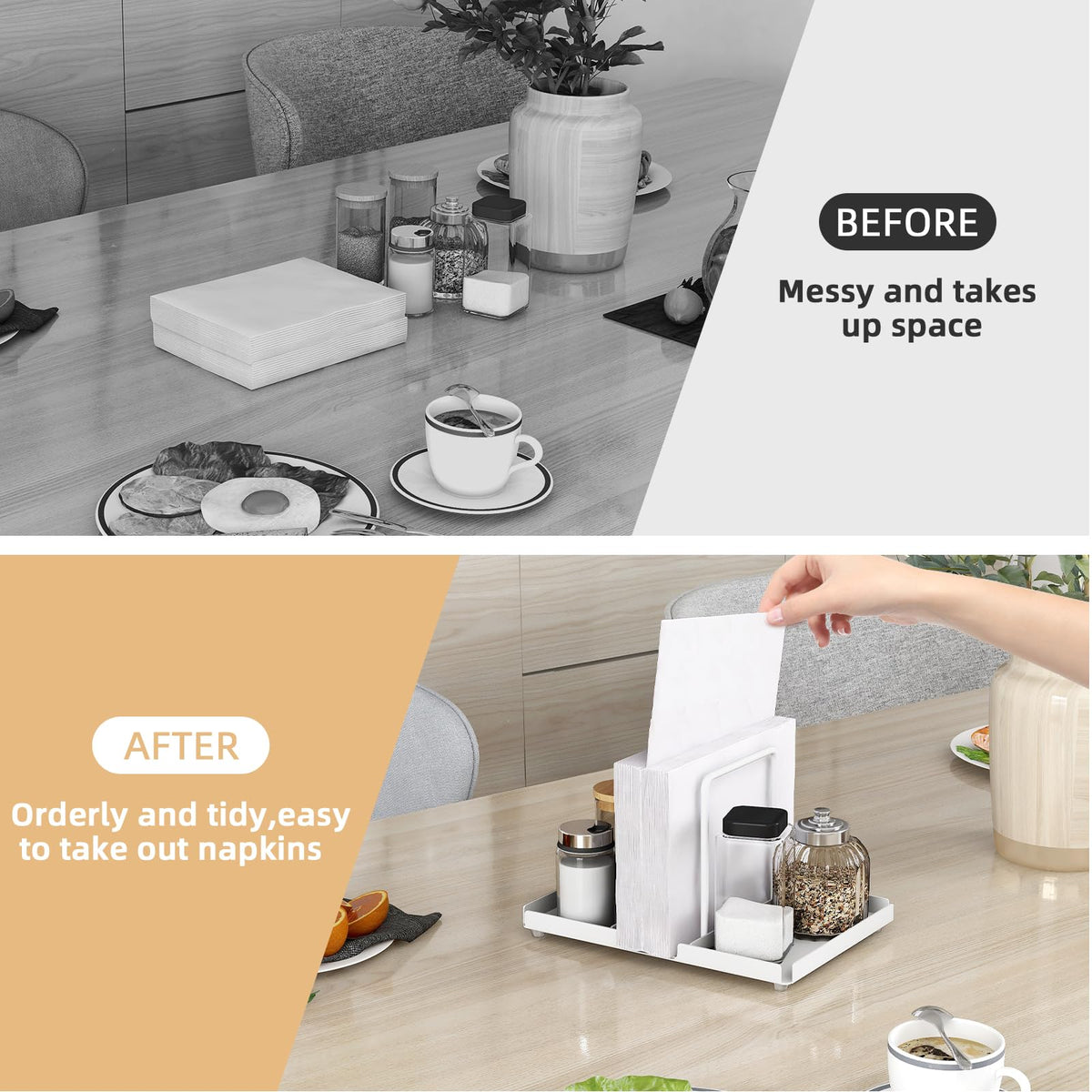 Napkin Holder for Table with Salt and Pepper Shakers Caddy, Black