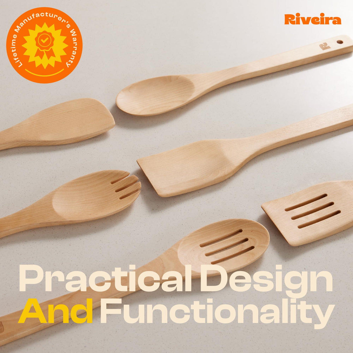 Riveira Dark Bamboo Wooden Spoons for Cooking 6-Piece, Apartment Essentials Wood Spatula Spoon Nonstick Kitchen Utensil Set Premium Quality Housewarming Gifts for Everyday Use