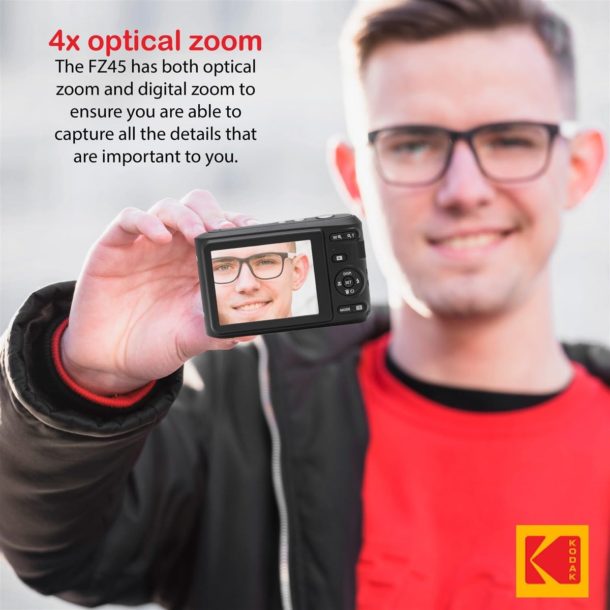 KODAK PIXPRO FZ45 16MP Digital Camera with 4X Optical Zoom 27mm Wide Angle and 2.7" LCD Screen Bundle with 32GB SD Memory Card, AA Batteries (4 Pack), Lens Cleaning Cloth (White)