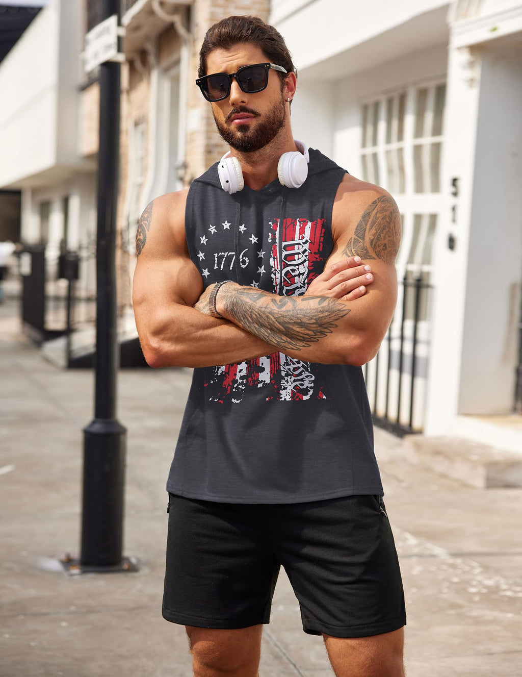 COOFANDY Men's Workout Hooded Tank Tops Bodybuilding Muscle Cut Off T Shirt Sleeveless Gym Hoodies