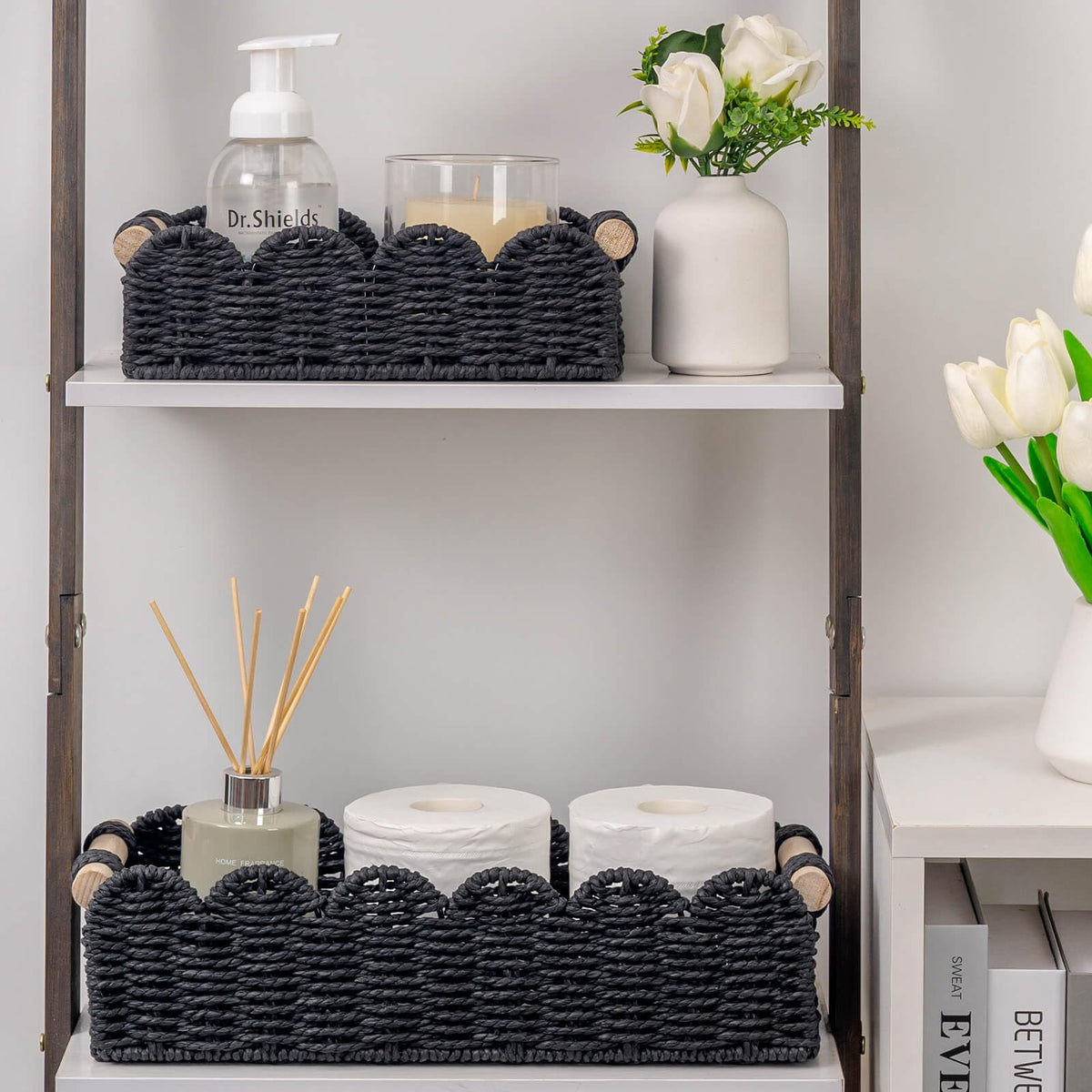 CubesLand Scalloped Toilet Paper Storage Basket W/Handle for Home Decor