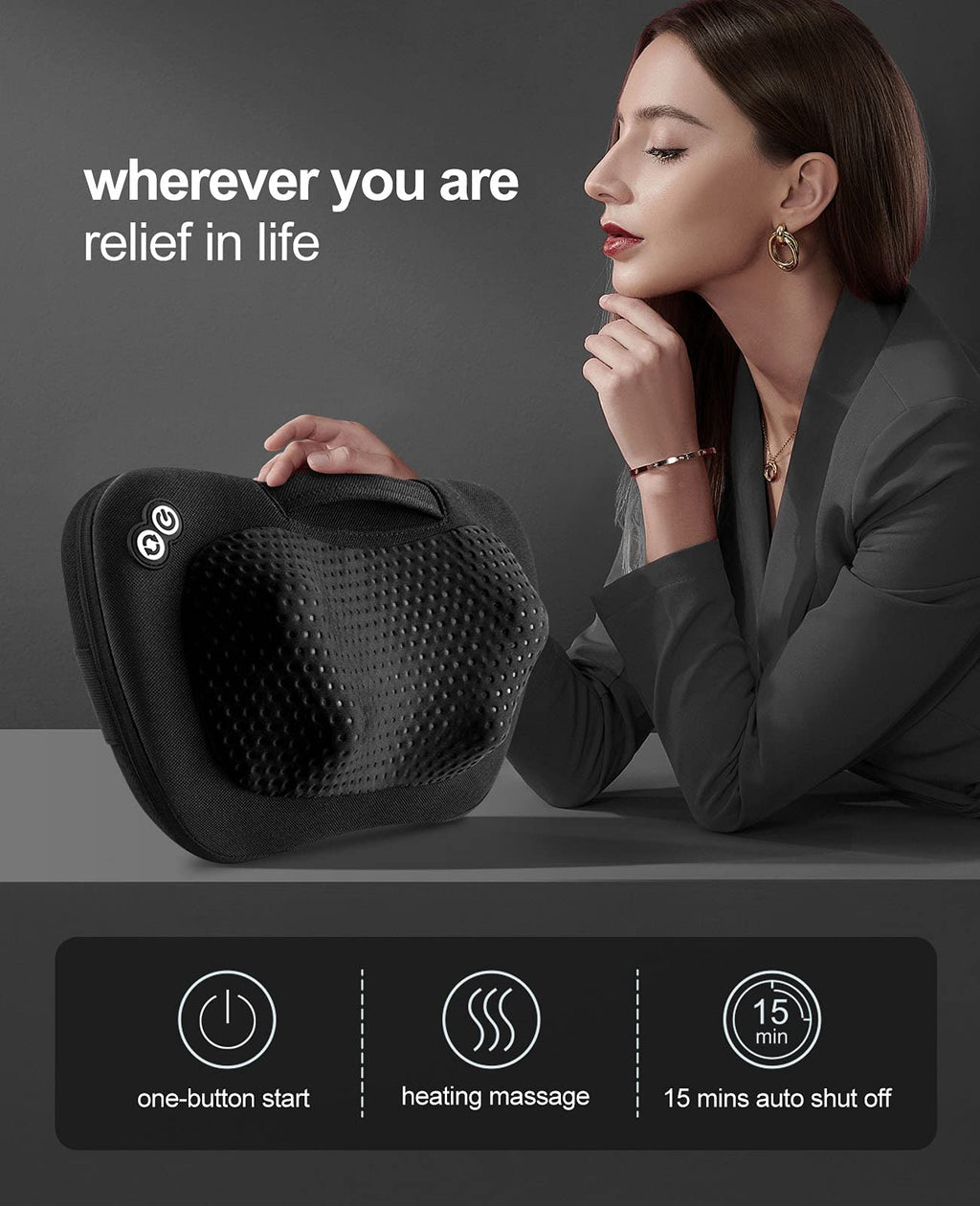 VIKTOR JURGEN Shiatsu Back Massager with Heat for Pain Relief, Gray