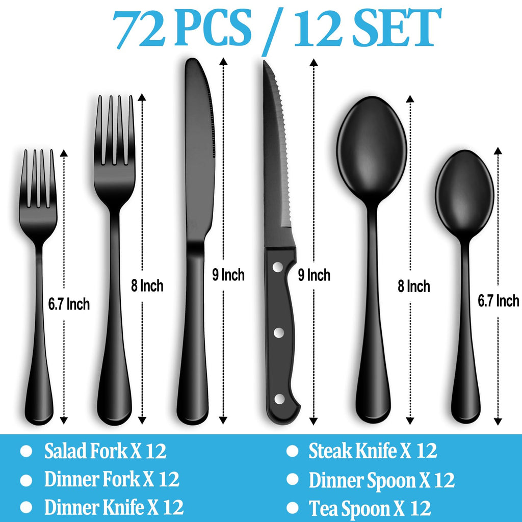 24 Pcs Silverware Set with Steak Knives for 4, Stainless Steel Flatware Set, Mirror Polished Cutlery Utensil Sets, Home Kitchen Eating Tableware, Dishwasher Safe