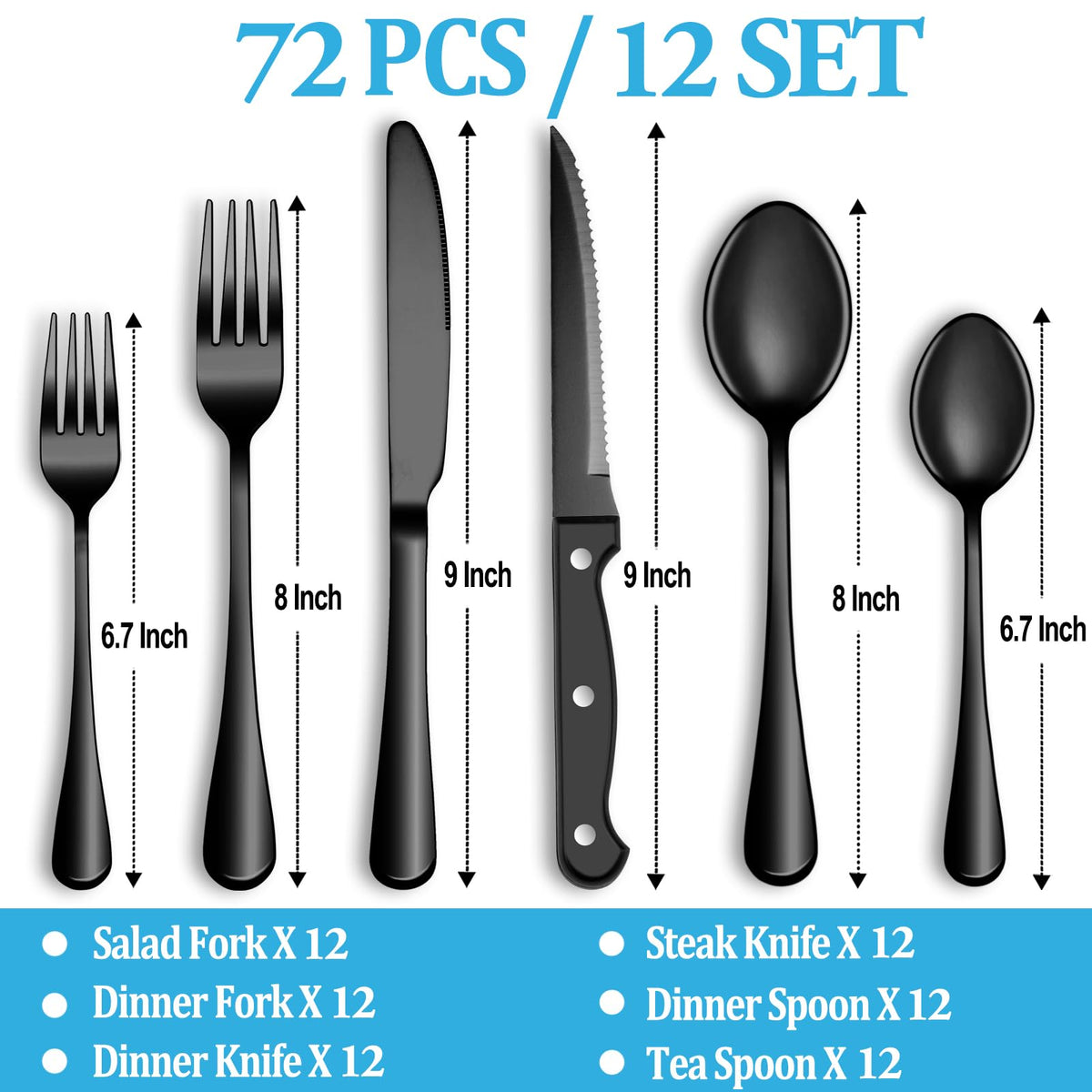 24 Pcs Silverware Set with Steak Knives for 4, Stainless Steel Flatware Set, Mirror Polished Cutlery Utensil Sets, Home Kitchen Eating Tableware, Dishwasher Safe