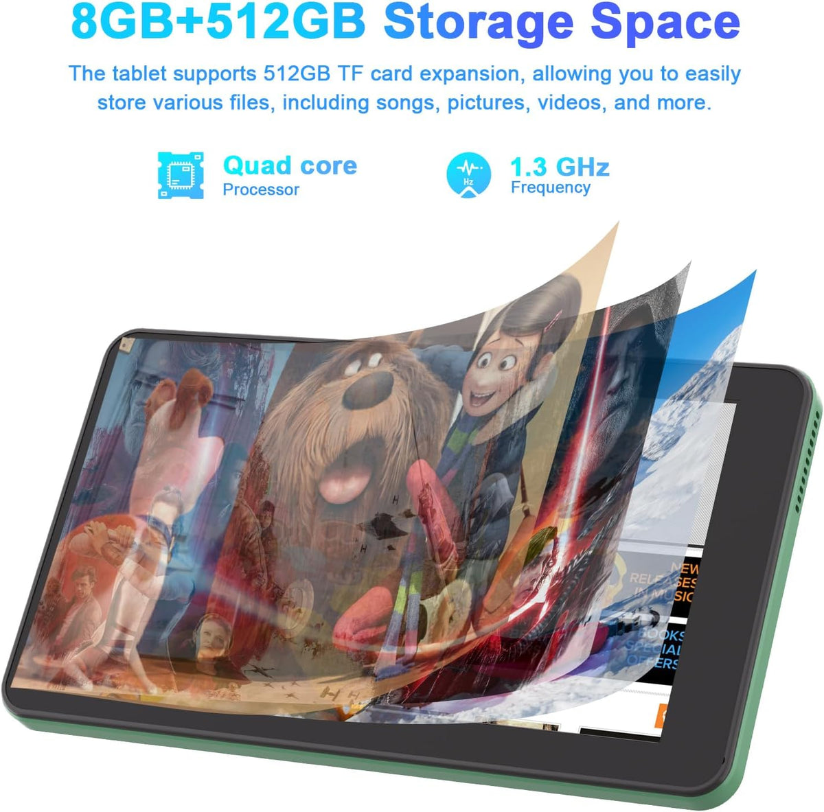 C idea 7 Inch Tablet,Android 13 Tablet,Quad Core Processor,8GB RAM 512GB ROM,512GB Expand,Dual Camera,Tablet with SIM, WiFi,Bluetooth,Case,StylusCM518 Pro (Green)