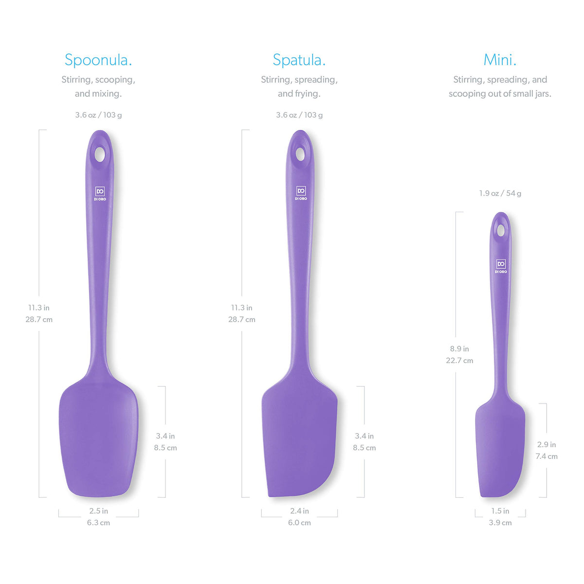 DI ORO Silicone Spatula Set - 600F Heat Resistant, 3-Pc Black