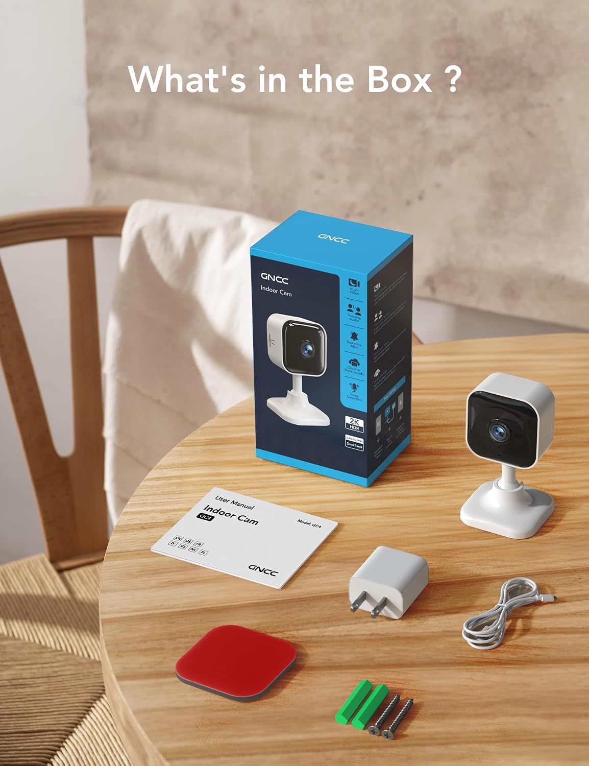 GNCC 2K Indoor Security Camera, Baby Monitor, Dog Camera, Wired, 4 Packs