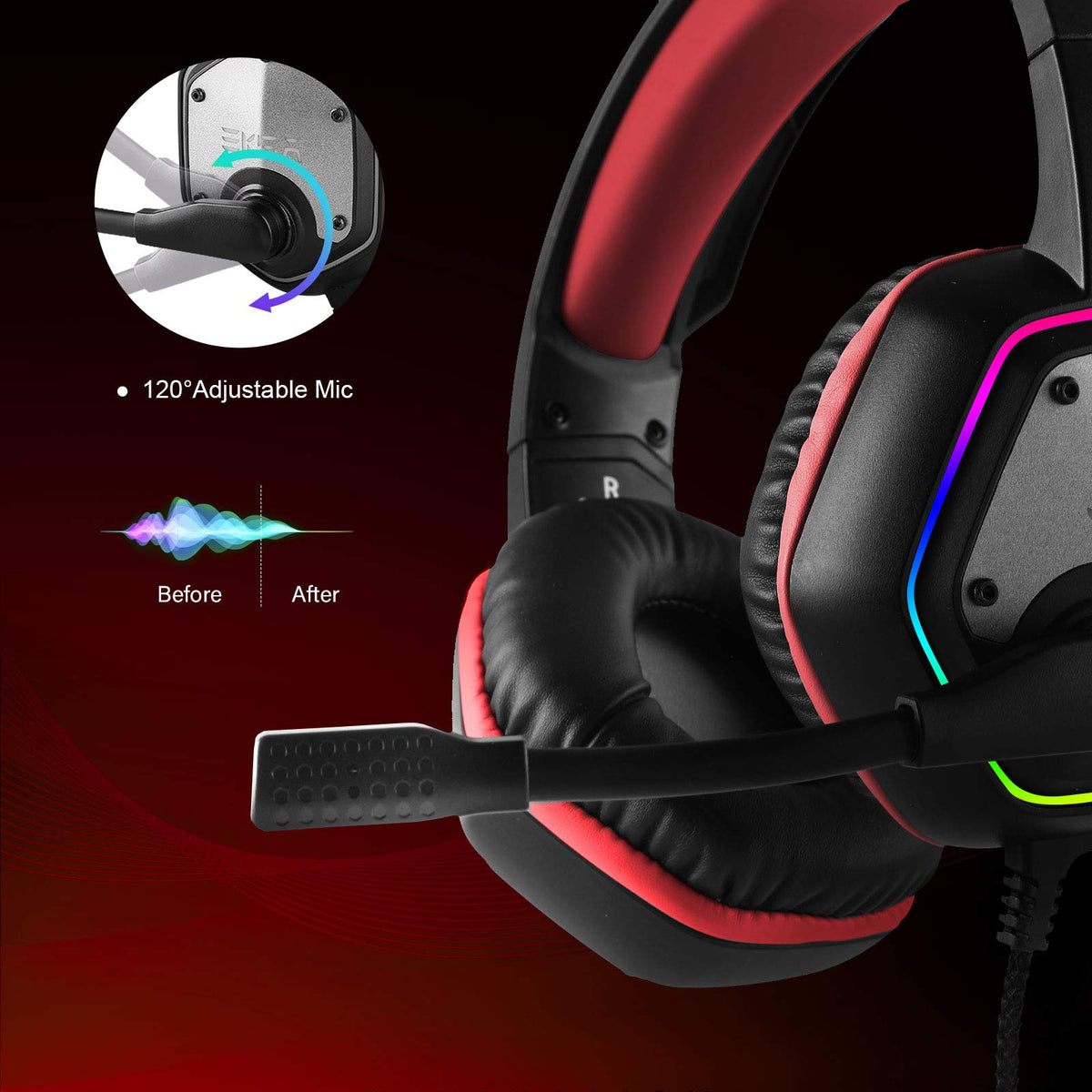 EKSA E1000 USB PC Gaming Headset with Mic, 7.1 Surround Sound