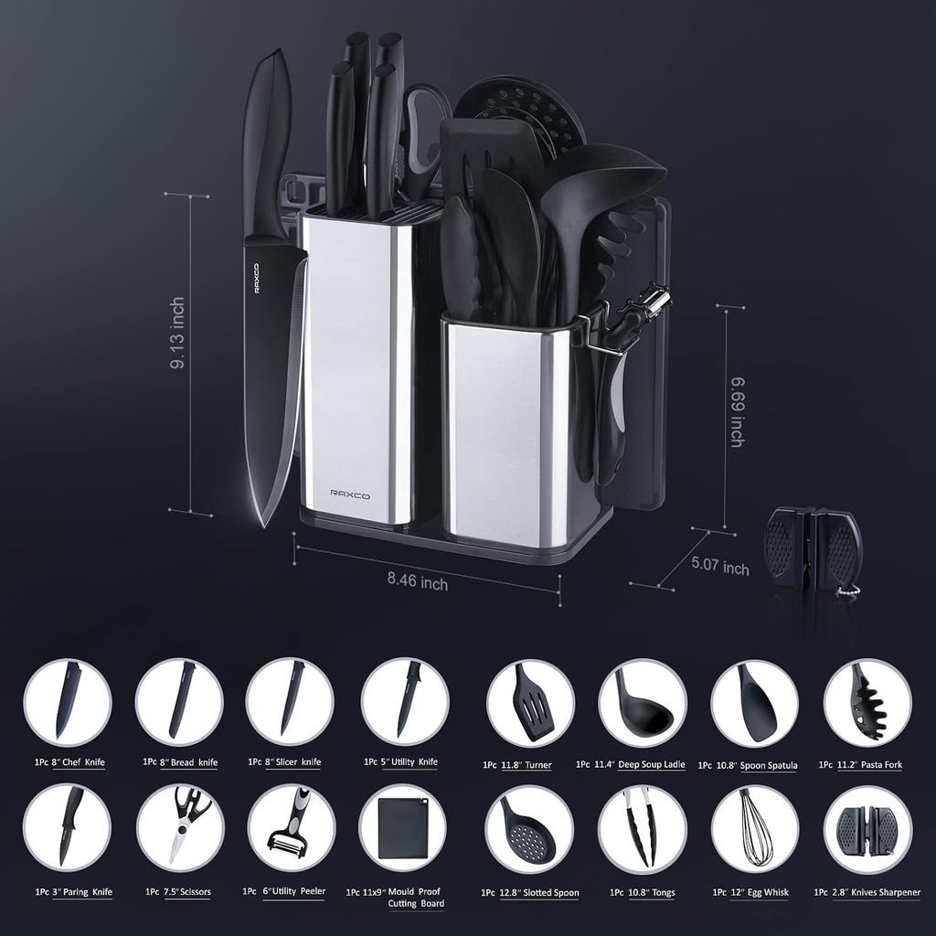 Kitchen Utensils Set,18-Piece Cooking Utensils and Knife Set,Black