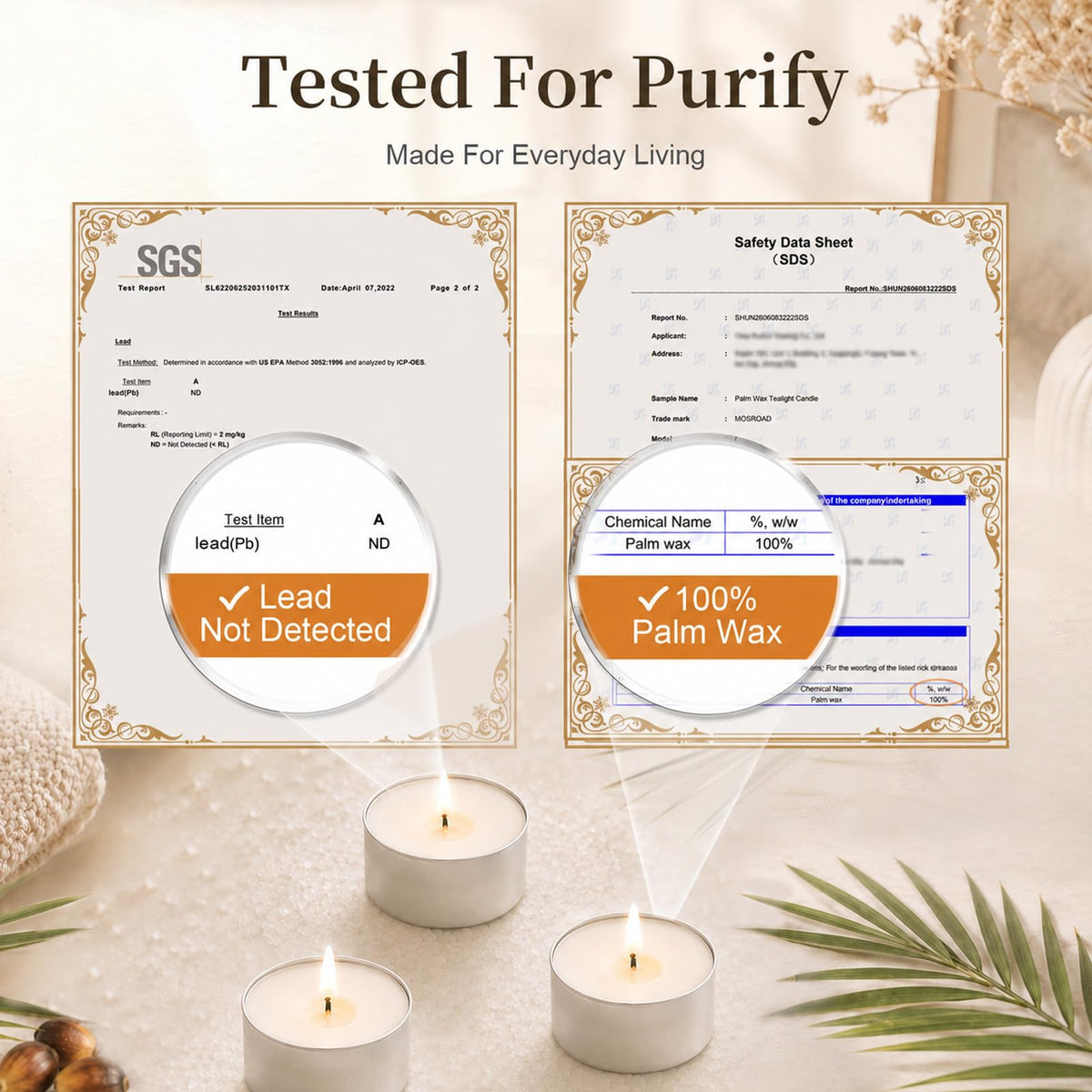 Tea Lights Candles 80 Pack, 4 Hour Palm Wax Tealight Candle Set