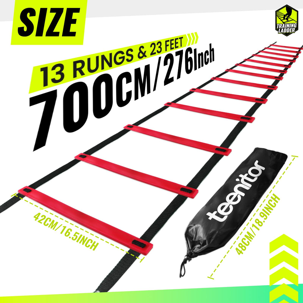 Teenitor Agility Ladder Speed Ladder Training Ladder for Soccer, Speed, Football Fitness Feet Training Carry Bag Agility Training Equipment 13 rungs, 23 feet