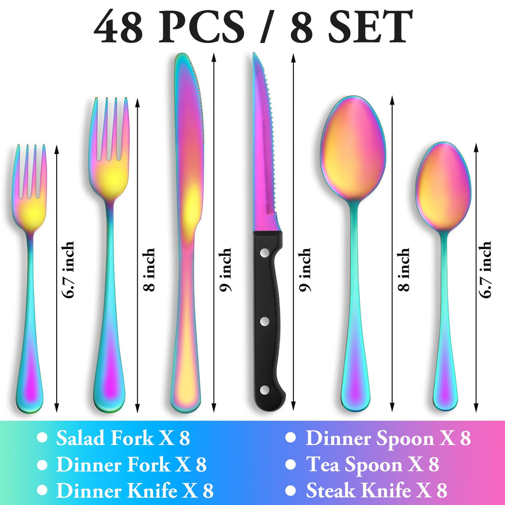 24 Pcs Silverware Set with Steak Knives for 4, Stainless Steel Flatware Set, Mirror Polished Cutlery Utensil Sets, Home Kitchen Eating Tableware, Dishwasher Safe