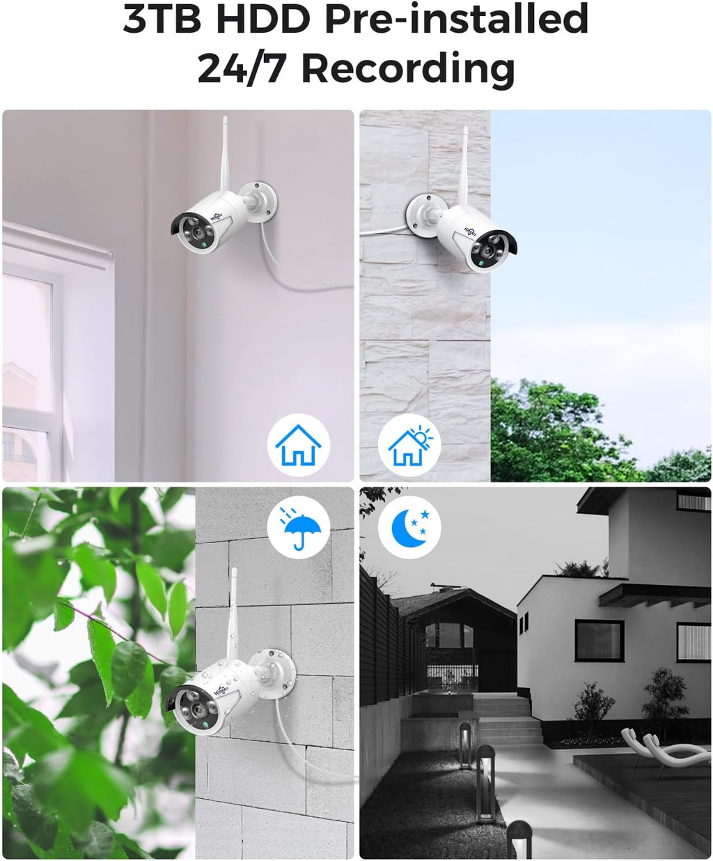 Hiseeu Home Security System, 24/7 Recording 5MP Wired Plug-in Powered Outdoor Bullet Cameras, 2.4G/5G WiFi Pro, 4K NVR with 12" LCD Monitor, 3TB HDD, Night Vision, IP65
