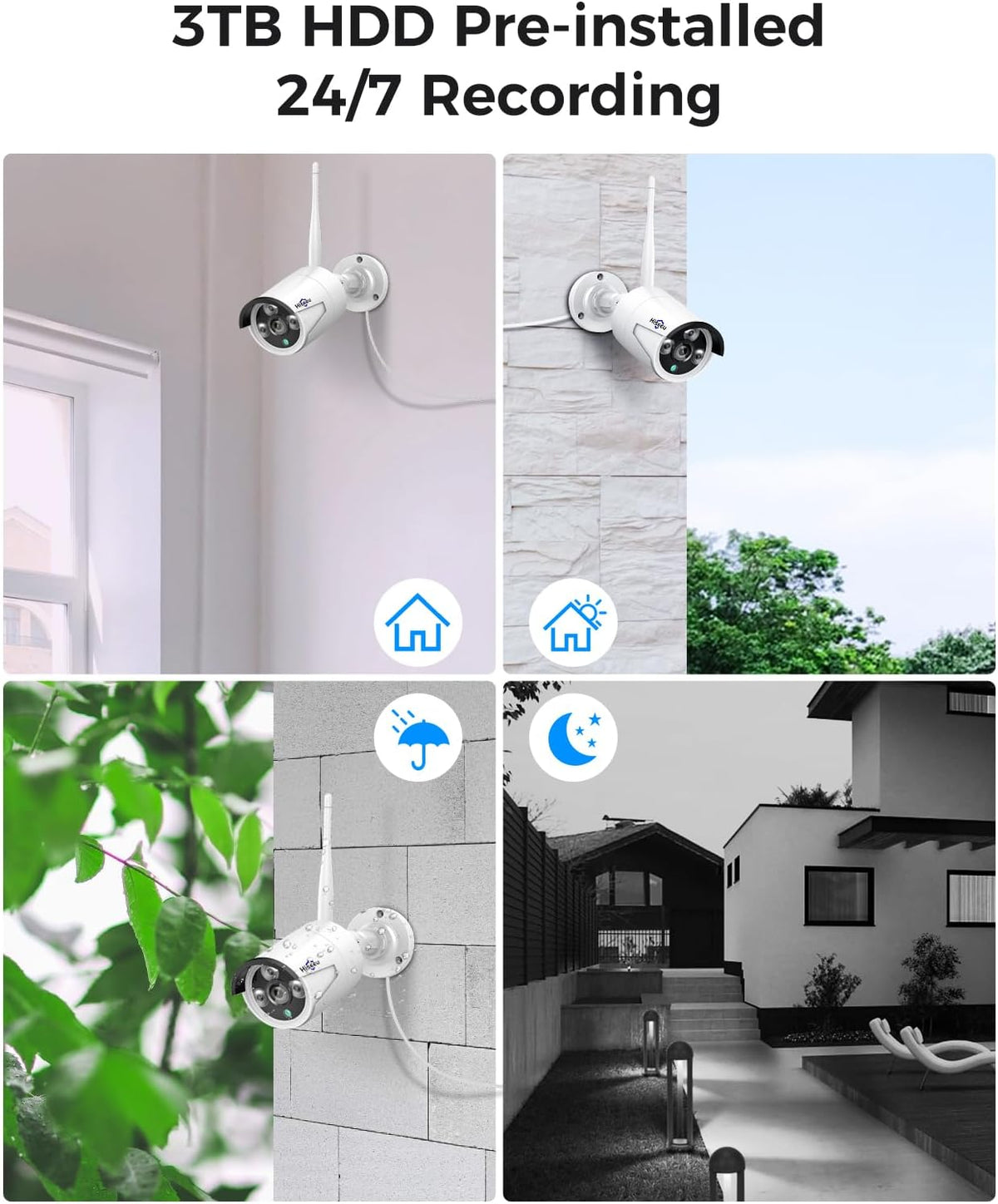Hiseeu Home Security System, 24/7 Recording 5MP Wired Plug-in Powered Outdoor Bullet Cameras, 2.4G/5G WiFi Pro, 4K NVR with 12" LCD Monitor, 3TB HDD, Night Vision, IP65
