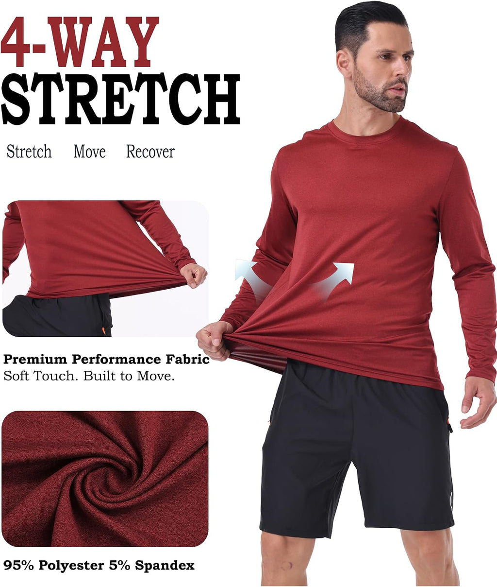 OYGSieg 6/7 Pack Men's Quick Dry Long Sleeve UPF50+ Sun Shirts
